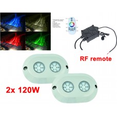 2pcs 5.5" 120W Round LED underwater light -RGB + RF remote